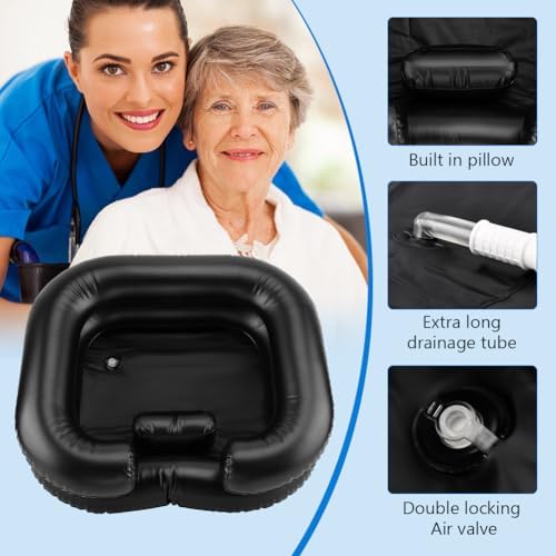 Inflatable Shampoo Basin, Portable Wash Hair in Bed with Inflatable Shampoo Bowl Include Massage Comb1*Pump 20*Ear Muffs for Bedridden Disabled Injured Elderly(Color:Black)