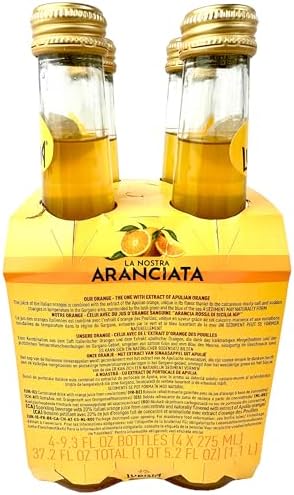 Lurisia Aranciata Italian Orange Soda 4 x 9.3 Fl Oz (275ml) - Aranciata Italian Orangeade - Citrus Orange Soft Drink - Carbonated Sparkling Fruit Juice Beverage from Italy