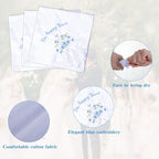 For Happy Tears Handkerchief, 6 Pcs Embroidered Wedding Handkerchief Cotton Hankies for Bride, Groom, Bridesmaid, Mother of the Bride, White & Blue, 12" x 12"