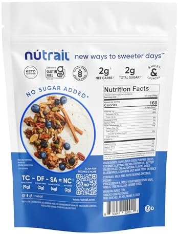 NuTrail Nut Granola Cereal, Blueberry Cinnamon, No Sugar Added, Gluten Free, Grain Free, Keto, Low Carb, Healthy Breakfast Cereal 8 oz. 3 Count