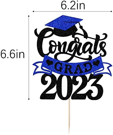 Palasasa Congrats Grad 2023 Cake Topper, Glitter Class of 2023 High School/College/Senior Graduation Party Decorations Supplies (Black and Blue)