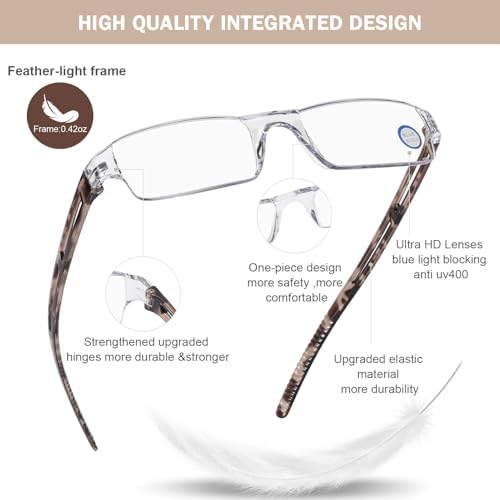 AQWANO 5 Pack Rimless Computer Reading Glasses 1.0 Blue Light Blocking, Fashion Frameless Readers for Women Men Lightweight & Comfortable Anti Glare/UV/Eyestrain, 1.0