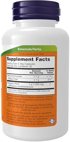 NOW Foods Supplements, Astragalus (Astragalus membranaceus) 500 mg, Immune System Support*, 100 Capsules