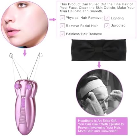 WAYCOM Ladies Facial Hair Remover Electric Women's Beauty Epilator Facial Threading Hair Removal Shaver Face Massager Pull Faces Delicate Device Depilation -Birthday Christmas Day Present(Purple)