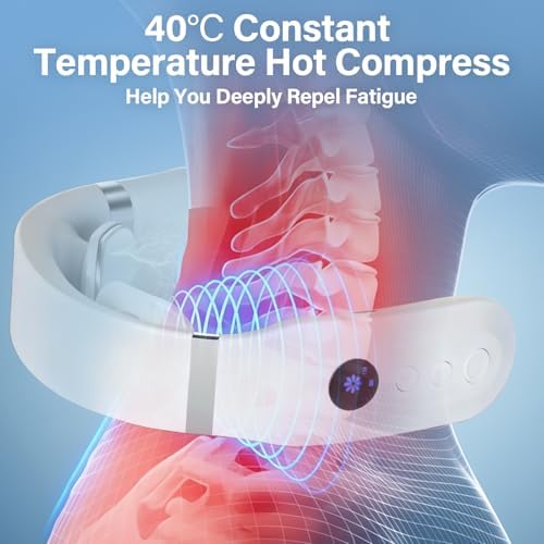 AiRunTech Neck Massager with Heat, Portable Electric Neck Massager with Heat for Painful Shoulder, White, Relaxing Gifts for Men Women, Suitable for Office Home Outdoor Use