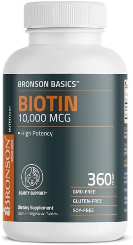 Bronson Biotin 10,000mcg, Supports Healthy Hair, Skin and Nails, Vegetarian, Non-GMO, 360 Tablets
