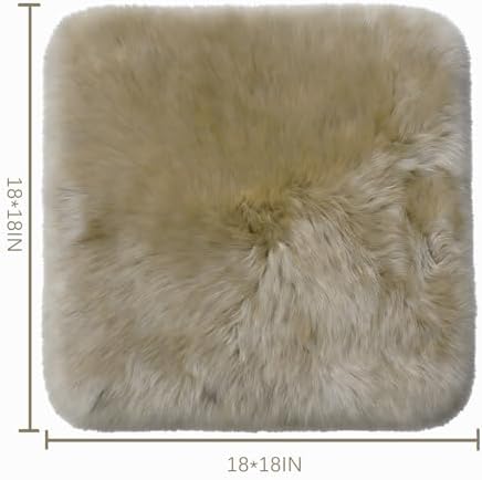 New Zealand Natural Wool Square Sheepskin Seat Pad Soft Comfortable Suitable for Living Rooms Sofa Bedrooms Dressing Dining Meeting Room Table Chair Cushions(18x18 Inch,1 Pcs,Cream Coffee)