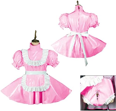 Plus Size Maid Dresses Style Sissy Dress Locable Sweet Dress Costume,Light Pink,7XL