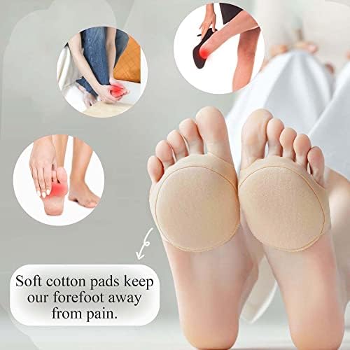 Metatarsa Foot Pads Reusable Soft Ball of Foot Cushions Forefoot Pads for Women Prevention Pain Relief Honeycomb Fabric Foot Pads (2 Pairs Beige /1 Pair Black)