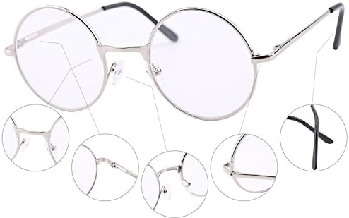 Agstum Round Vintage Reading Glasses Metal Frame Spring Hinge Readers (Strength +4.0, Silver)