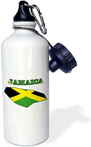 3dRose Jamaican flag in the outline map and word Jamaica-Sports Water Bottle, 21 oz, White