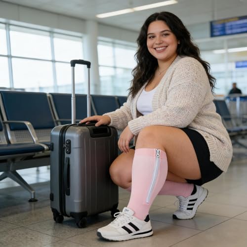 Abodhu Plus Size Compression Socks for Women Open Toe Compression 15-20mmHg Wide Calf Knee High Compression Sock Zipper