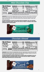 Variety Pack Protein Dark Bars "Made for Nugo Nutrition " 12 Count – Flavors: Chocolate Chip, Pretzel, Mint, , Mocha, Peanut Butter, Coconut, ,or Almond – Kosher Pareve, Dairy-Free, Vegan, Gluten-Free, "The Kitchen Queen" Packaging