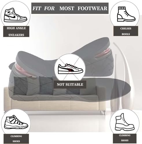 Height Increase Insole, 4-Layer Heel Shoe Lift with Air Cushion Elevator Kits Inserts (ONE Pair) for Men & Women Taller Insoles 1.2" to 3.5” Variable Height