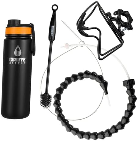 Giraffe Bottle Tower Hands Free Drinking System, Insulated Stainless Steel Bottle, with Round Tube Mounted Bottle Holder (Length 30 in / 76 cm)