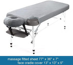 Waterproof Massage Table Cover, Massage Table Sheets Set 2- Piece Include Massage Fitted Sheet and Face Cradle Cover Ultra Soft & Skin-friendly Fit Massage Table & Facial Bed, Grey, 36×77×7