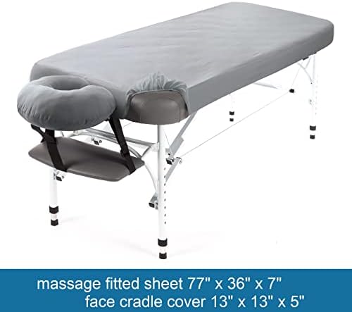 Waterproof Massage Table Cover, Massage Table Sheets Set 2- Piece Include Massage Fitted Sheet and Face Cradle Cover Ultra Soft & Skin-friendly Fit Massage Table & Facial Bed, Grey, 36×77×7