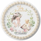 7.5 Inch Edible Cake Topper – First Holy Communion Girl Birthday Party Collection of Edible Cake Decorations round
