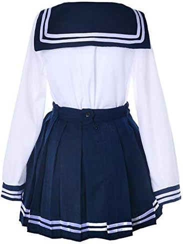 Japanese School Girls Uniform Sailor Navy Blue Pleated Skirt Anime Cosplay Costumes with Socks Set(SSF13)