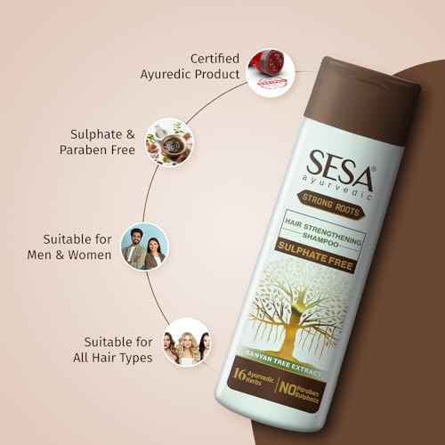 SESA Ayurvedic Strong Roots Hair Shampoo And Conditioner 200Ml Strengthening Roots Nourishes Scalp Paraben & Sulphate Free For Men & Women, 6.76 oz