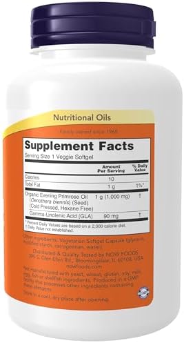 NOW Foods Supplements, Evening Primrose Oil 1000 mg, Cold Pressed, Hexane Free, Vegan Formula, 90 Veg Softgels