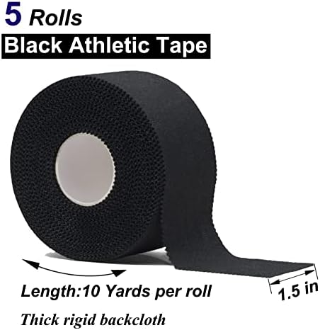 ADMITRY Athletic Tape,5 Pack Black Sports Tape,Strong Stick No Sticky Residue for Hockey Climbing Sports Medical Splints