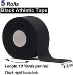 Athletic Tape,5 Pack Black Sports Tape,Strong Stick No Sticky Residue for Hockey Climbing Sports Medical Splints