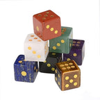 16mm Amethyst + Tiger Eye + Obsidian + Clear Quartz + Lapis + Red Jasper + Aventurine Crystal Rock Six Sided Dice Gold Pips Square Corner Polyhedral Games Dice(Pack of 7)