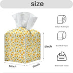 Tissue Box Cover, Tissue Box Holder, Square with Belt Bottom, PU Leather Decorative Organizer for Desk, Tabletop, Countertop Bathroom, Toilet Car,Office, Dresser Bedside, Aesthetic Yellow Flower Decor