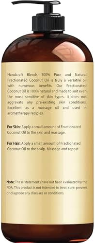 Handcraft Blends Fractionated Coconut Oil - 16 Fl Oz - 100% Pure and Natural - Premium Grade Carrier Oil for Skin, Hair and Body - Massage - Hair Tonic