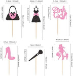 Ercadio 24Pcs Shopping Cupcake Toppers Pink Girl Cupcake Picks Handbag High Heels Dress Food Picks for Fashion Girl Women Birthday Bridal Bachelorette Shopping Party Decorations Supplies