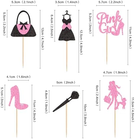Ercadio 24Pcs Shopping Cupcake Toppers Pink Girl Cupcake Picks Handbag High Heels Dress Food Picks for Fashion Girl Women Birthday Bridal Bachelorette Shopping Party Decorations Supplies