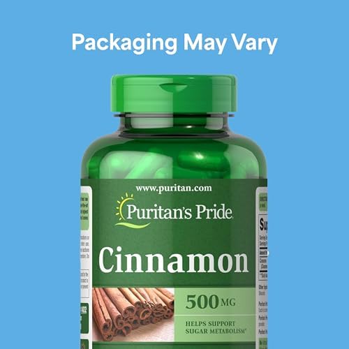 Puritan's Pride Cinnamon 500mg, Supports Healthy Sugar Metabolism & Heart Health, 200 Capsules