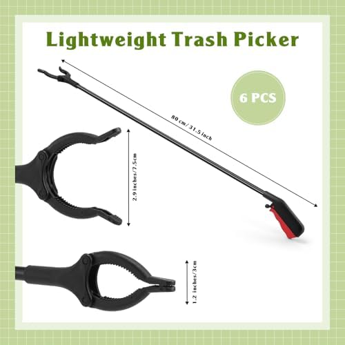 Norme 6 Pcs Grabber Reacher Tool Bulk, 31.5" Long Handle Trash Picker for Elderly Assist, Lightweight Handy Aid Nonslip Claw Grabber for Arm Extension 360 Rotating Pickup Stick Outdoor Cleanup Tool