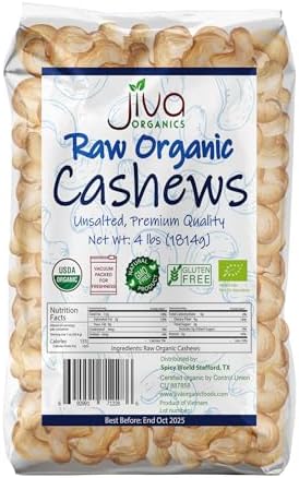 Jiva Organics Raw Organic Cashews (Whole) 4 Pound Bag