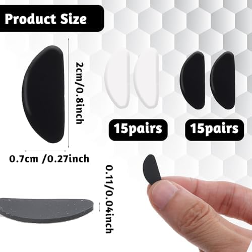 30 Pairs Eyeglasses Nose Pads Anti-Slip Soft Glasses Nose Pad Replacement Silicone Adhesive Transparent Eyeglass Noses Pads for Full Plastic Frames (Clear+Black 1.0mm)