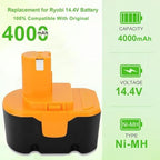 2Pack 4.0Ah Replacement for Ryobi 14.4V Battery 1314702 130224010 130224011 130281002 1400144 1400655 1400656 1400669 HP1441 HP1441M HP1441MK2 HP1442M（Ni-MH Battery）