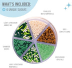 Sweets Indeed St Patricks Day 6 Cell Sprinkles Jar – Green Shamrock Quins, Green and Gold Sugar, Circle Quins and Nonpareils for Baking & Decorating Cupcakes, Cookies, Cakes & Desserts – 6.45 ounces