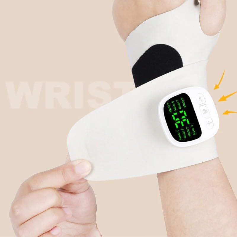 Rechargeable Adjustable Electric Wrist Massager, Ergonomic 360° Support Portable Cordless Hand Heating Pad with 8 Modes, 30 Intensity Levels for Hand Pain Relief, Magnetic Detachable Host (White)