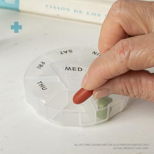 Deke Home - Round Portable Pill Box (2 Pack), Medicine Planner, Small 7 Day Weekly Travel Container, Medication, Vitamin Holder, Pillbox Organizer, Pill Dispenser, Daily Sorter & Reminder, BPA Free