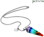 JADENOVA 7 Chakra Stones Necklace Gemstone Pendant Necklace Energy Healing Crystal Divination Pendulum For Women (Cone Hexagonal, 18 Inches Stainless Steel Chain)