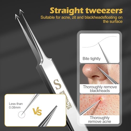 WSYUB Professional Blackhead Tweezers, Blackhead Remover Tools,Ingrown Hair Removal Kit