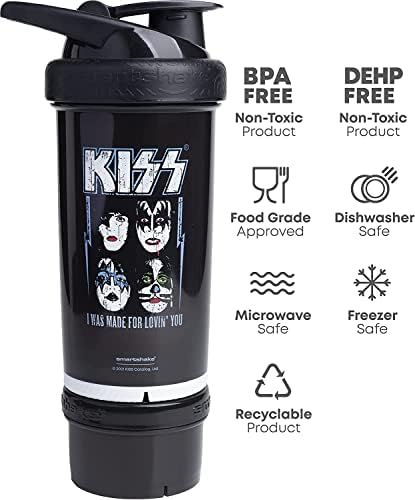 Smartshake Revive KISS Protein Shaker Bottle with Storage – 750ml Protein Shake Bottles KISS Merchandise Gift Shaker Cup, Guitar Gifts for Men, Rock Band Collection