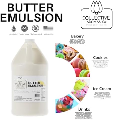 Butter Emulsion for Baking – Concentrated Butter Flavoring for Cakes, Cookies, Frosting, Fillings & Desserts – Liquid Baking Flavoring, 1 Gallon (128 fl oz), No Alcohol, Kosher, Made in USA