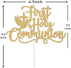 First Holy Communion Cake Topper, God Bless, Cross Dove Confirmation, Religious Baptism First Birthday Christening Baby Shower Party Decorations Supplies, Gold Glitter