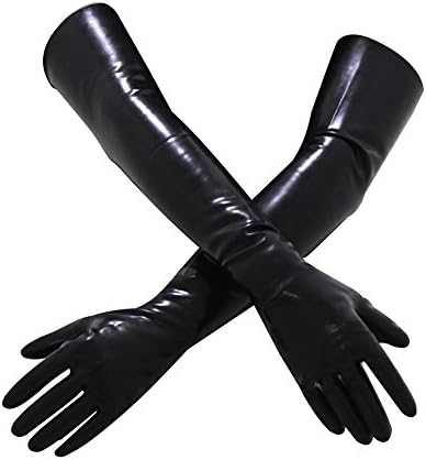 EXLATEX Latex Rubber Black Long Gloves Club Outfits Accessory Plus Size