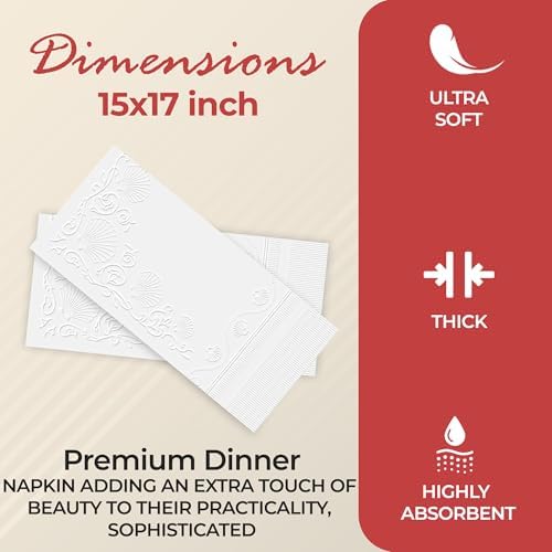 80 Premium 3-Ply White Dinner Napkins Disposable for Party Wedding Reception, Paper Decorative Linen Like Vanity Fair Napkins for Everyday Bulk - 15” X 17” Size Soft Thick Absorbent Napkin