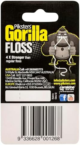 Piksters Gorilla Floss, 30m (32.8 Yds) Extra Strong Dental Floss, Plaque Remover for Teeth, Shred Resistant, Smooth Gliding, Waxed, Deep Cleaning Teeth Flosser, Oral Care for Adults & Kids