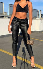 Womens High Waisted Stretch Faux Leather Pants PU Coated Legging Juniors