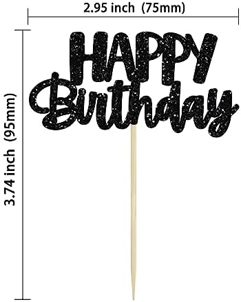 Gyufise Happy Birthday Cupcake Toppers Black Glitter Birthday Cake Topper Picks Dessert Topper Decoration for Birthday Party Anniversary Celebration